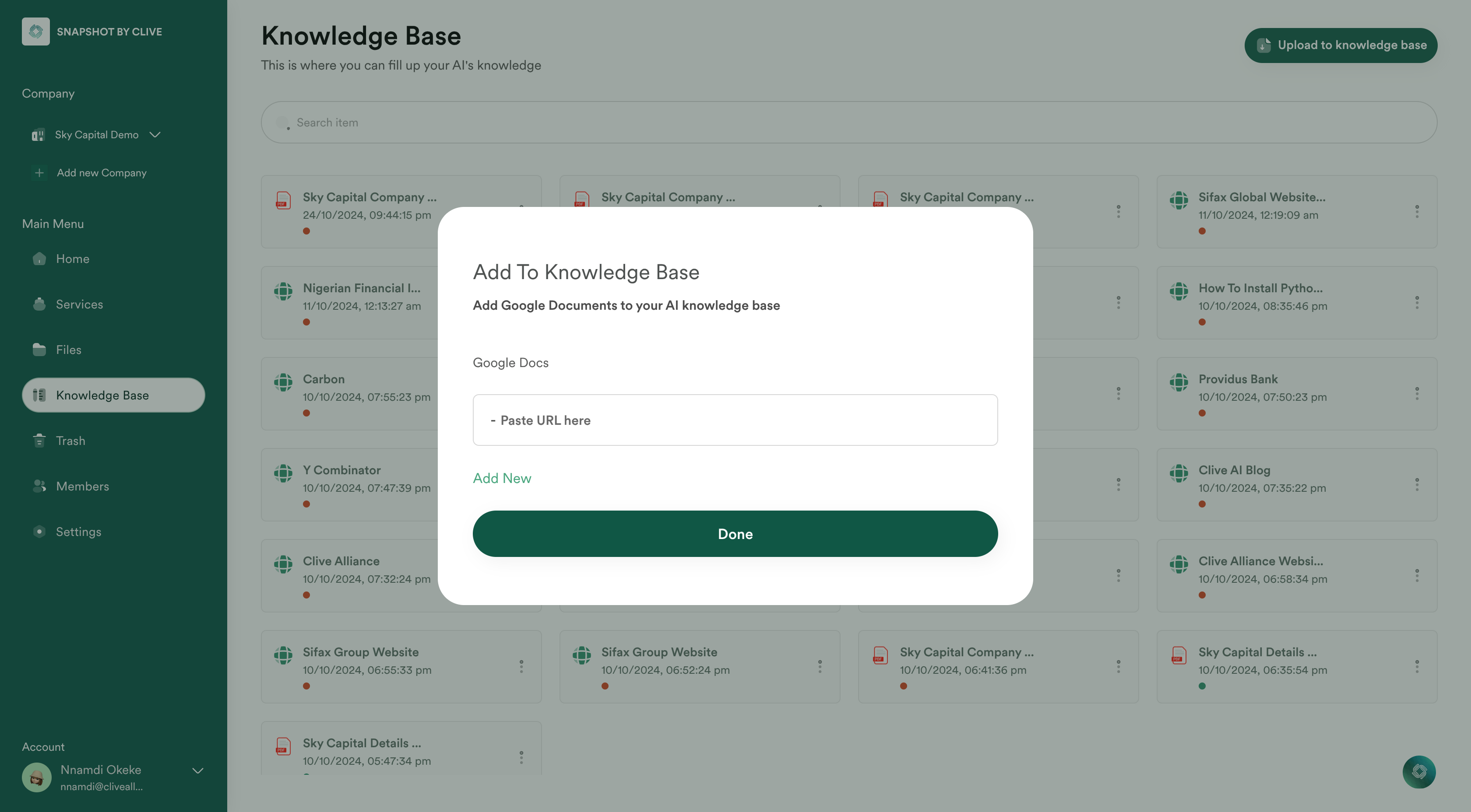 Upload to Knowledge Base