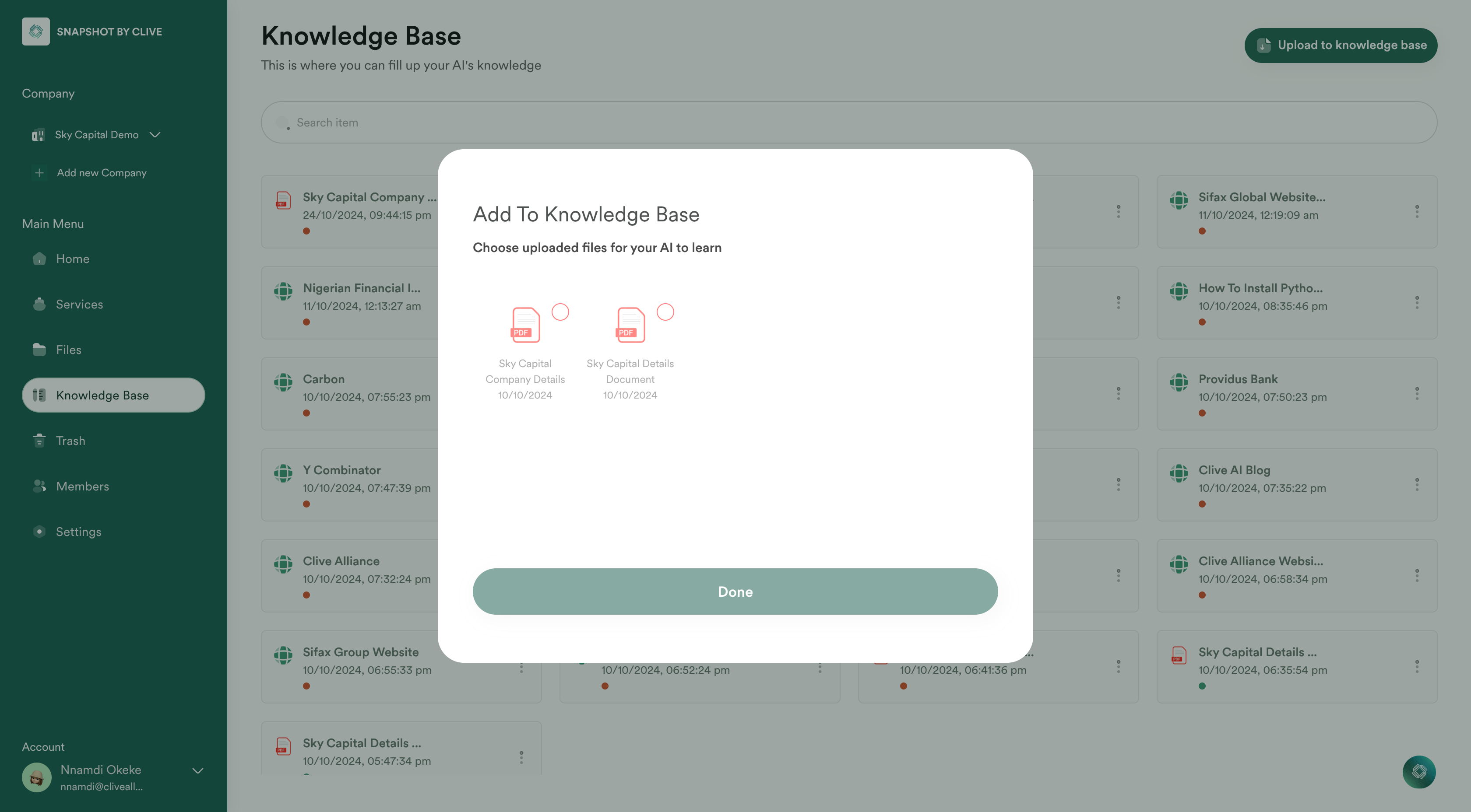 Upload to Knowledge Base