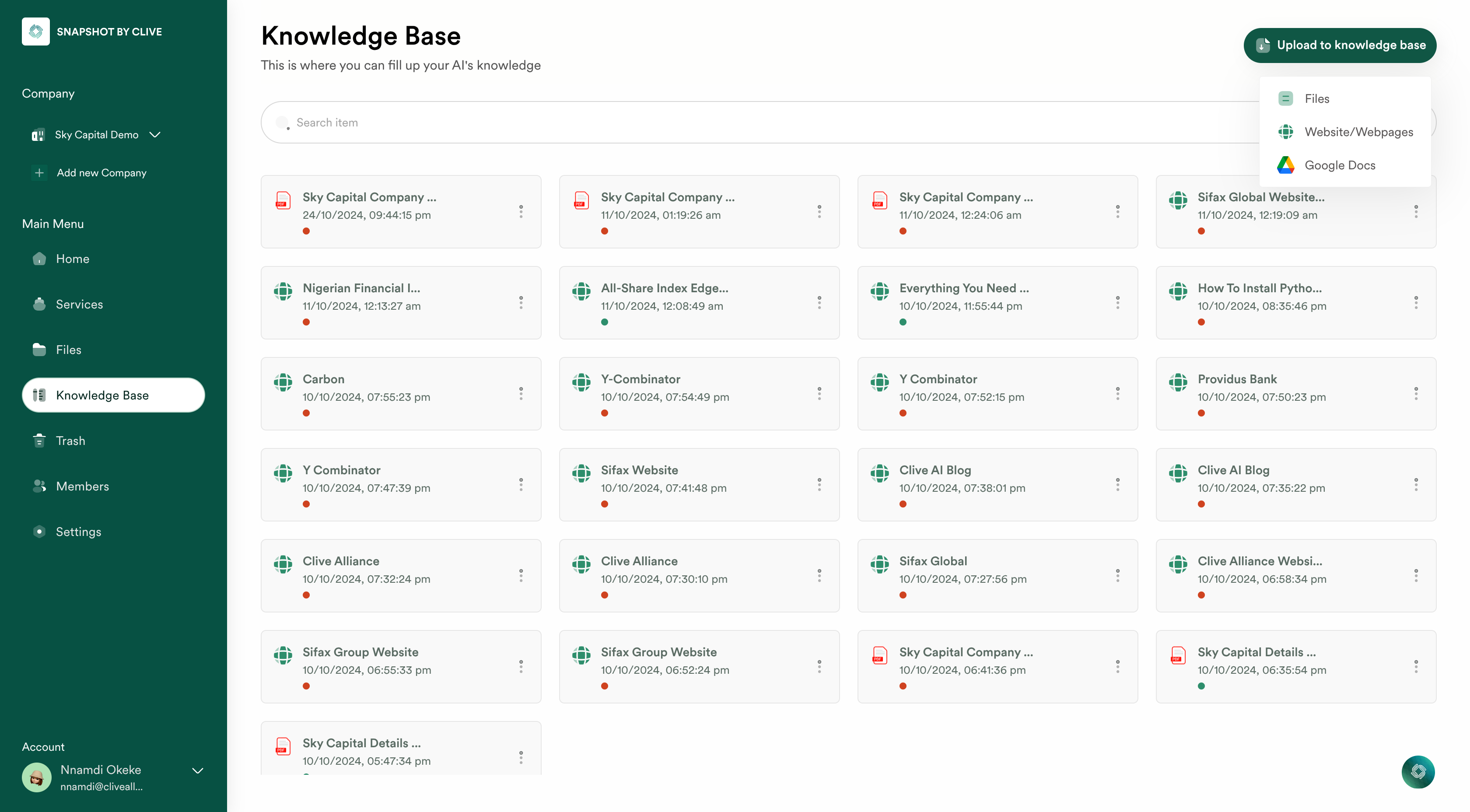 Upload to Knowledge Base